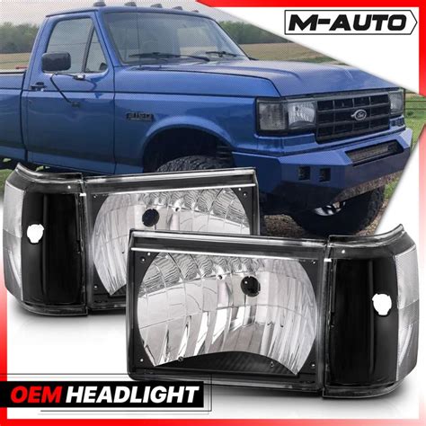 Factory Style Headlights Black 87 91 Ford F150 F250 F350 Bronco