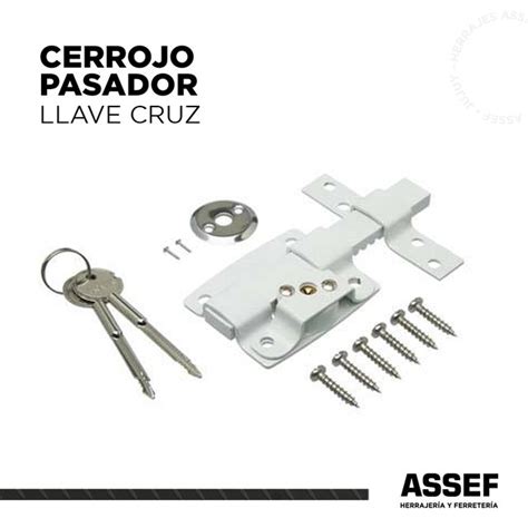 Cerrojo Pasador Llave Cruz Blanco Herrajes Assef