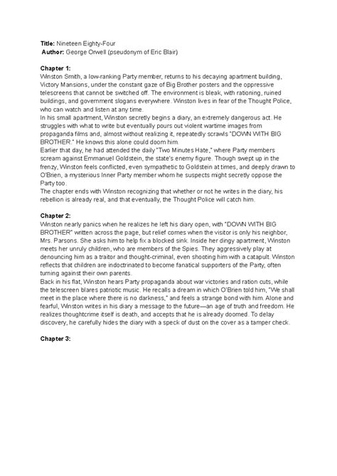 1984 - Chapter 1 & 2 Summary and Analysis - Studeersnel