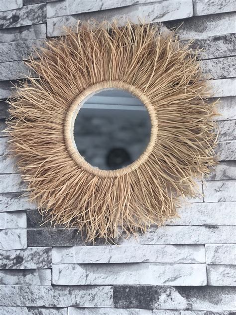 Boho Mirror Wall Hanging Decor Round Ethnic Raffia Etsy