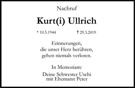 Traueranzeigen Von Kurt Ullrich Trauer Nn De