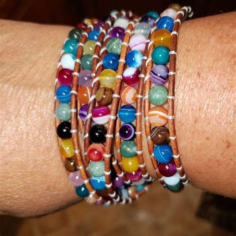 Seed Bead Leather Wrap Bracelet Boho Style Double Wrap Etsy Beaded Leather Bracelet Beaded