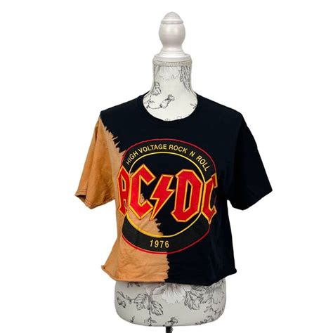 Acdc Acdc High Voltage Rock And Roll 1976 Bleached Crop Tee Grailed