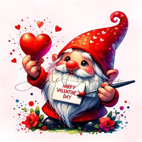 Watercolor Valentines Gnome Clipart Png Valentine Clipart Gnome