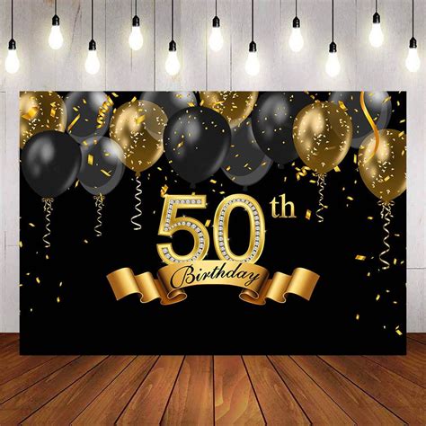 Mocsicka Black And Gold Balloons Happy 50th Birthday Backdrop 50th