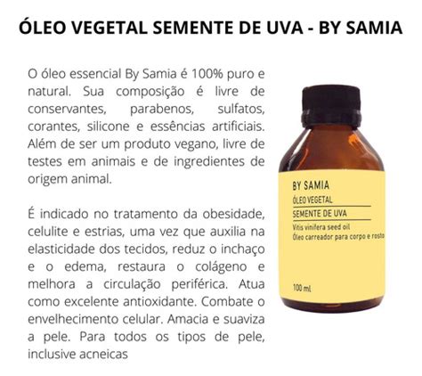 Oleo Vegetal Semente De Uva By Samia 100 Ml Prevenção Rugas MercadoLivre