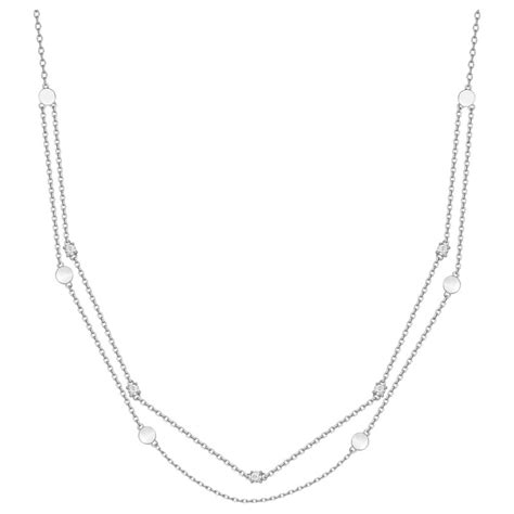 Collier Fantaisie Femme Carador Doubles Cha Nes En Argent Avec Oxydes