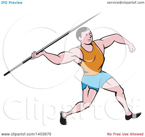 Clipart Of A Retro Cartoon Male Track And Field Javelin Thrower