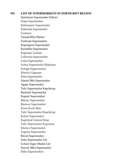 List Of Supermarkets In North Riftupdate Pdf