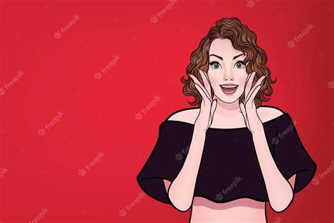 Premium Vector Wow Look At This The Surprised Woman Put Her Hand On Her Cheek Excited