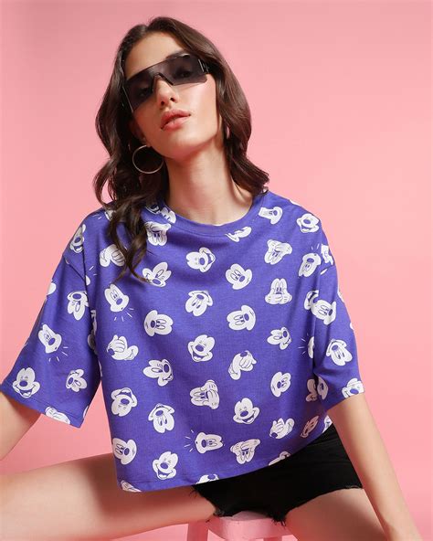 Buy Womens Blue All Over Printed Oversized Short Top Online At Bewakoof