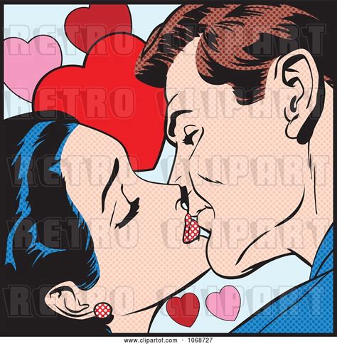 Vector Clip Art Of Retro Pop Art Couple Kissing Over Hearts By Clip Art Library