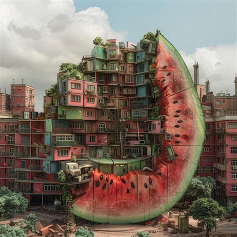 A Watermelon In The Middle Of A City Captured Beautifully Premium Ai Generated Image