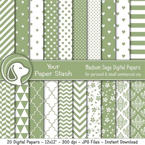 Sage Green Digital Paper Backgrounds W Stripes Chevrons Stars