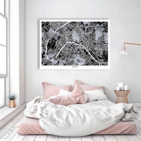 Paris Black And White Map - Minimalist Modern Art - Instant Download