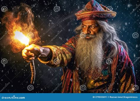 Wizzard Doing Magic Illustration Of A Wizard Immersed In The Act Of