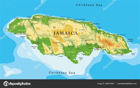 Jamaica Highly Detailed Physical Map Vector Format All Relief Forms