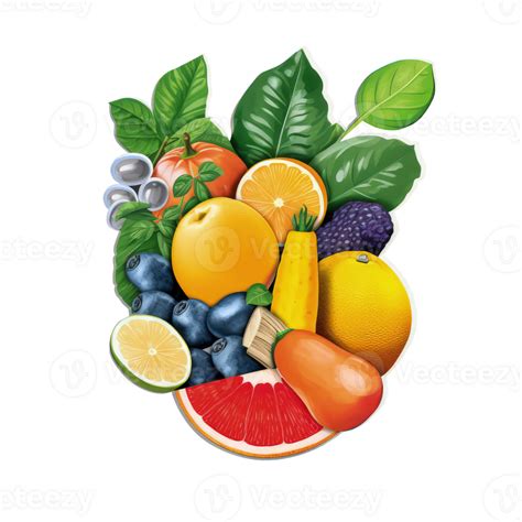 Sticker Style Healthy Food Bunch Of Fruits On Png Background Png