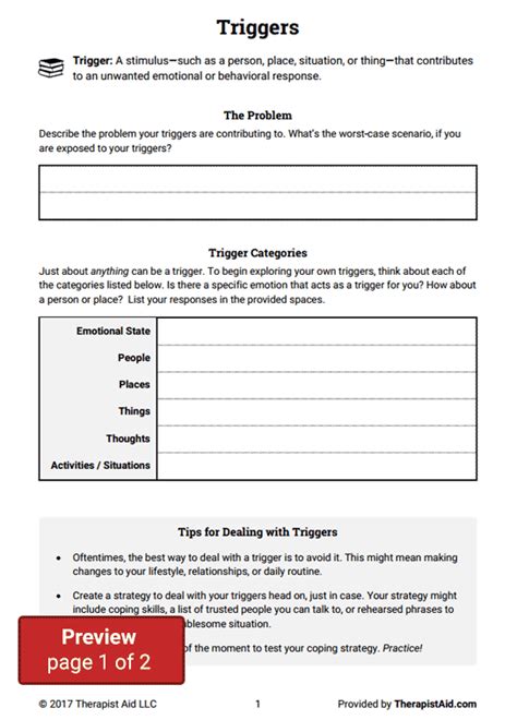 Identifying Triggers And Coping Skills Worksheet Coping Skills Worksheets