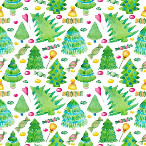 Watercolor Illustration Of Christmas Tree Seamless Pattern Christmas