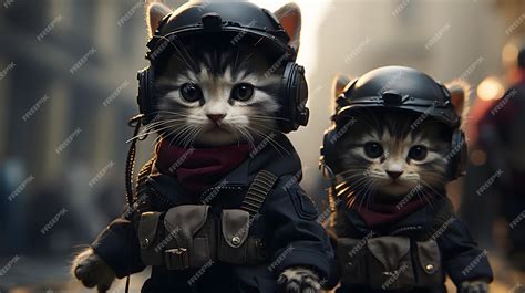 Premium Photo Ai Generated Portraits Of Two Military Soldier Cats