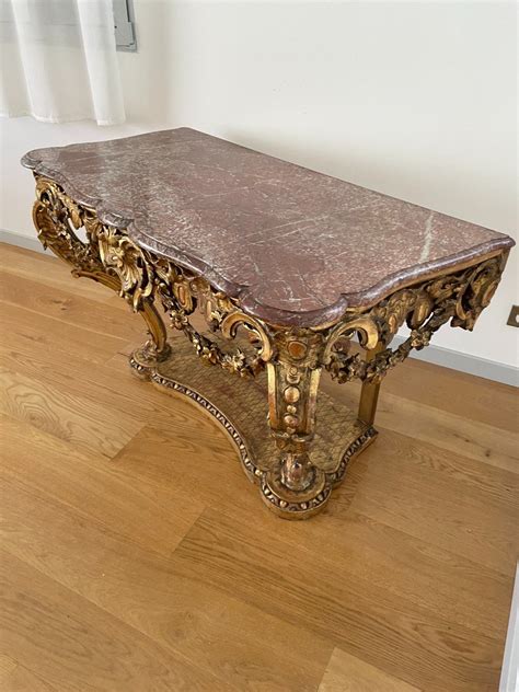 Proantic CONSOLE LOUIS XV EN BOIS SCULPTE ET DORE XIX SIECLE