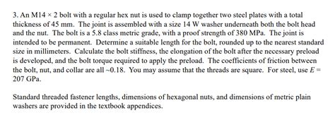 Solved An M Bolt With A Regular Hex Nut Is Used To Chegg