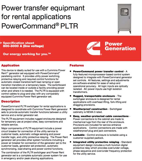 Cummins Pltr Transfer Switch Fetting Power Inc