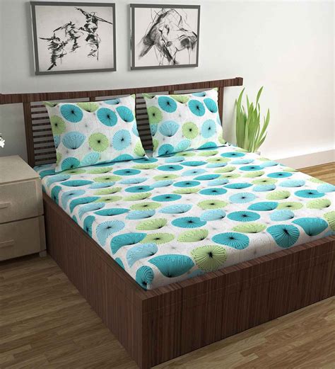 Buy Blue Abstract Tc Cotton Double Bedsheet With Pillow Covers By