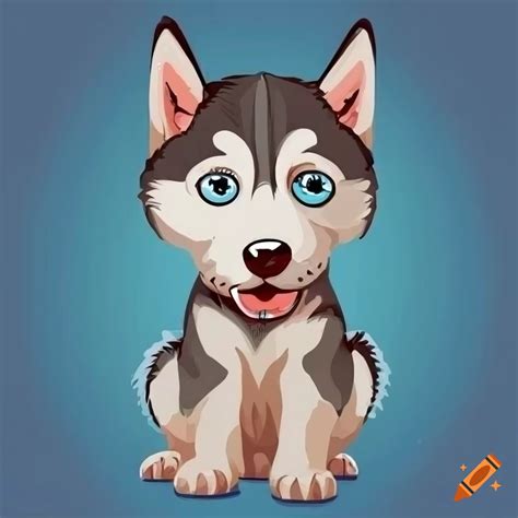 Funny Cartoon Husky Puppies In Vibrant Vector Clip Art On Craiyon