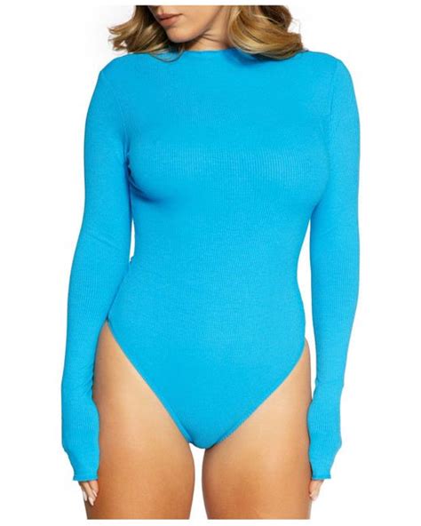 Naked Wardrobe Synthetic Ribbed Effect Bodysuit In Blue Lyst