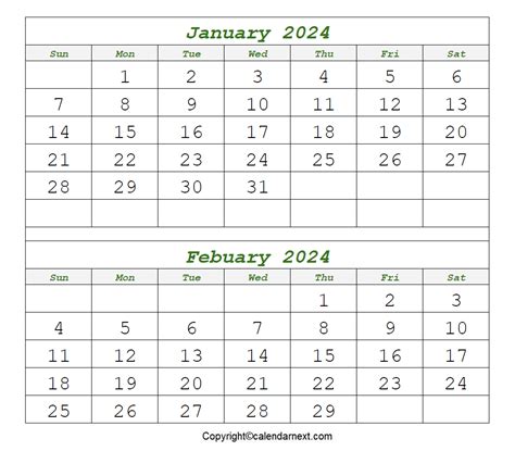 Printable Calendar January And February 2024