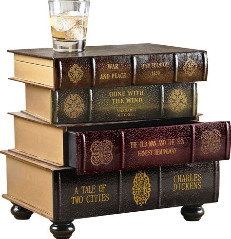 Book Stack Design Side End Table With Storage Drawers Ebay