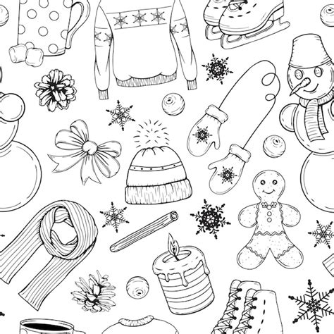 Premium Vector Hand Drawn Seamless Pattern With Winter Elements