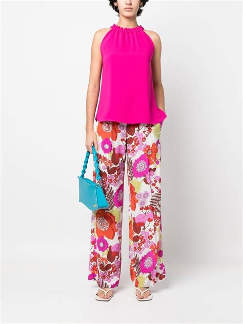 P A R O S H Floral Print Flared Trousers White Farfetch