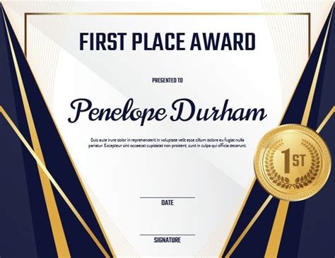 Printable First Place Medal Award Certificate Template Regarding First