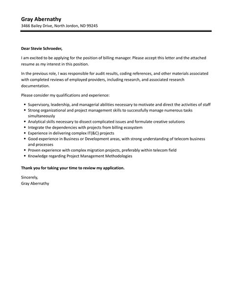 Billing Manager Cover Letter Velvet Jobs