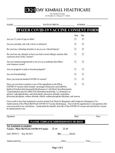 Fillable Online Pfizer Covid Vaccine Consent Form Fax Email Print