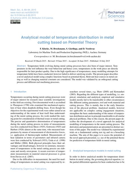 Pdf Analytical Model Of Temperature Distribution In Metal Cutting Based On Potential Theory