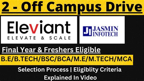 Eleviant Jasmin Infotech Off Campus Drive Final Year Freshers