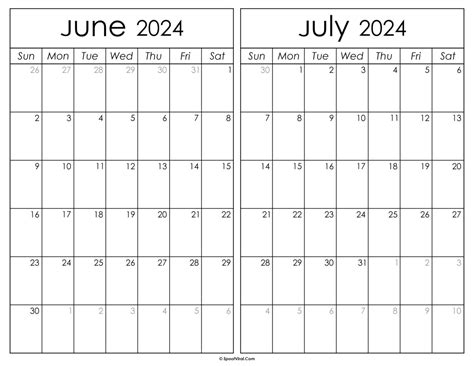 Printable Calendar 2024 June And July Rorie Claresta