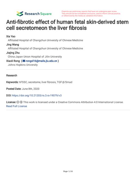 PDF Human Fetal Skin Derived Stem Cell Secretome Reduce Liver