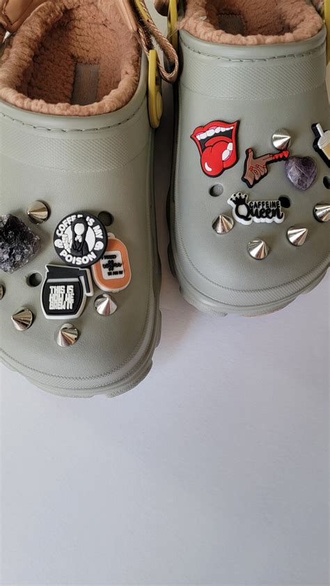Croc Charm Set Stone Croc Charm Spike Silver Charm Gothic Shoe Charms