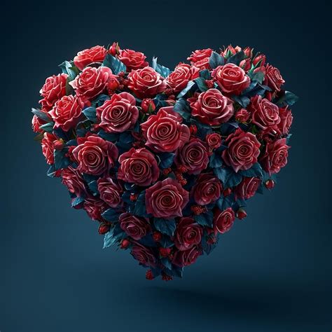 Premium Photo A Heart Made Of Red Roses With A Blue Background