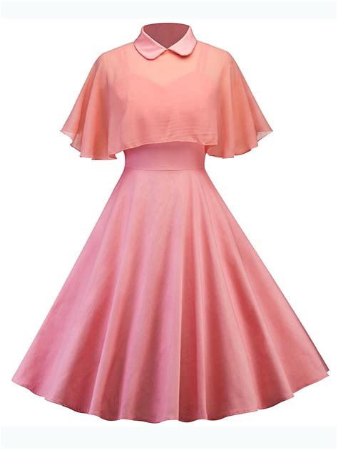 Women 1960s 50s Vintage Style Dress Solid Color Housewife Casual Retro