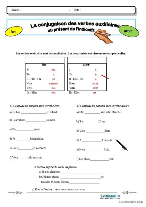 La Conjugaison Des Verbes Auxiliaire Fran Ais Fle Fiches Pedagogiques