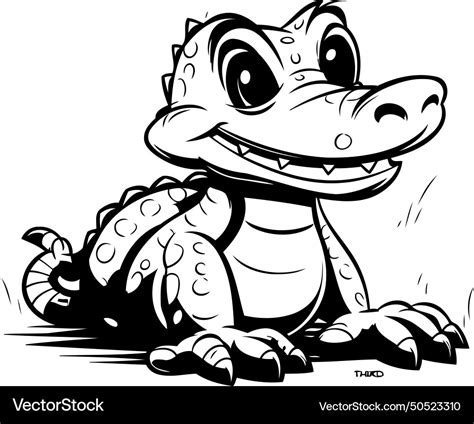 Cute cartoon crocodile black and white Royalty Free Vector