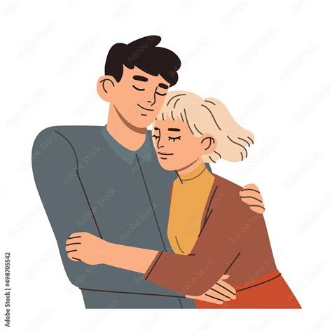 Portrait Of Cute Couple In Love Young Man And Woman Embracing Each