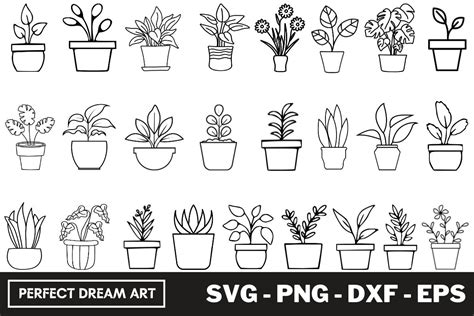 Potted Plants Silhouette Bundle Outline Graphic By Perfectdreamart