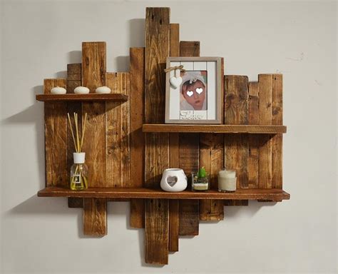 Wooden Wall Unit Reclaimed Wood Brown Pallet Shelf Wood Rustic Design